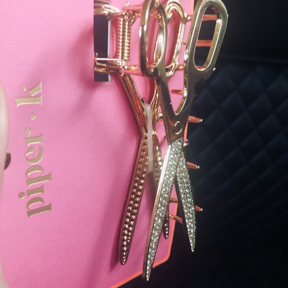 piper•k Rose Gold Scissor Hair Clip with Rhinestones - Picture 2 of 2